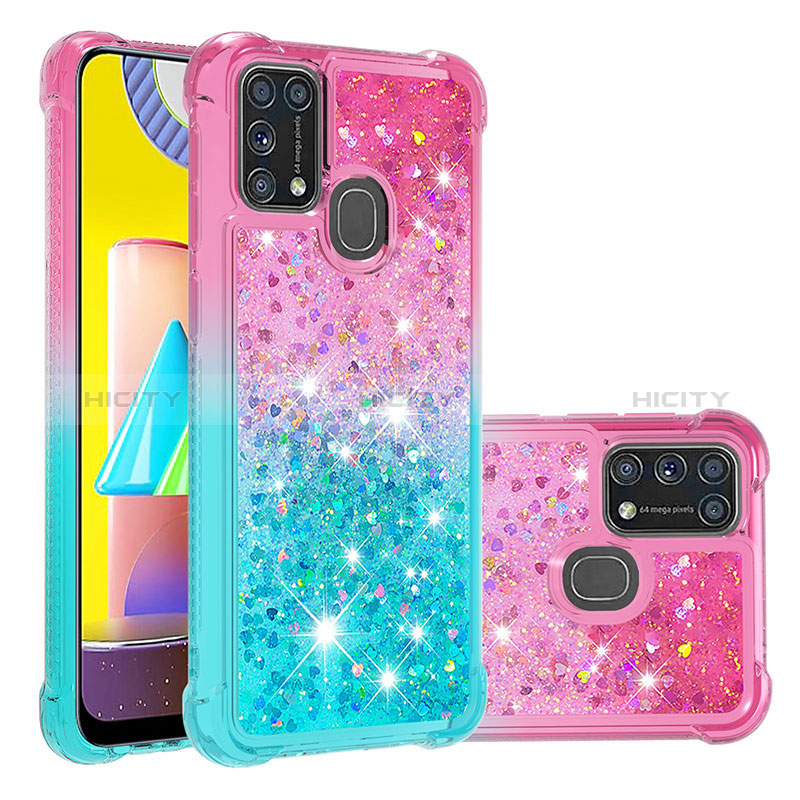 Coque Silicone Housse Etui Gel Bling-Bling S02 pour Samsung Galaxy M31 Prime Edition Rose Plus