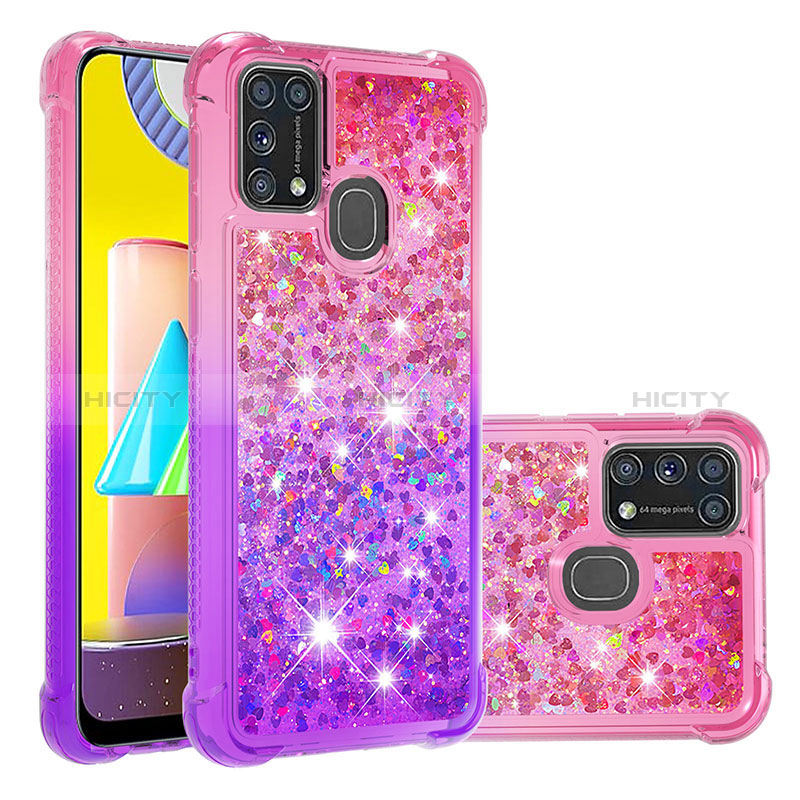 Coque Silicone Housse Etui Gel Bling-Bling S02 pour Samsung Galaxy M31 Prime Edition Rose Rouge Plus