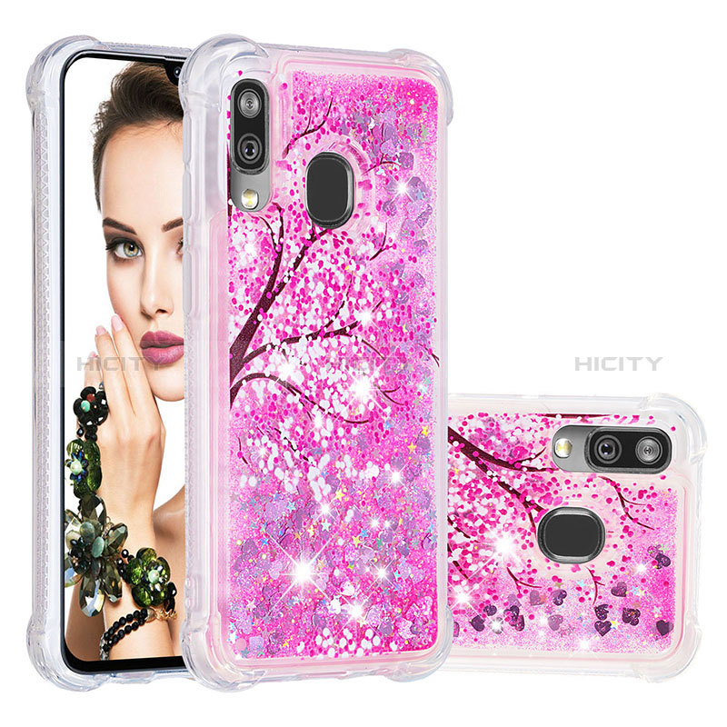 Coque Silicone Housse Etui Gel Bling-Bling S03 pour Samsung Galaxy A40 Rose Rouge Plus