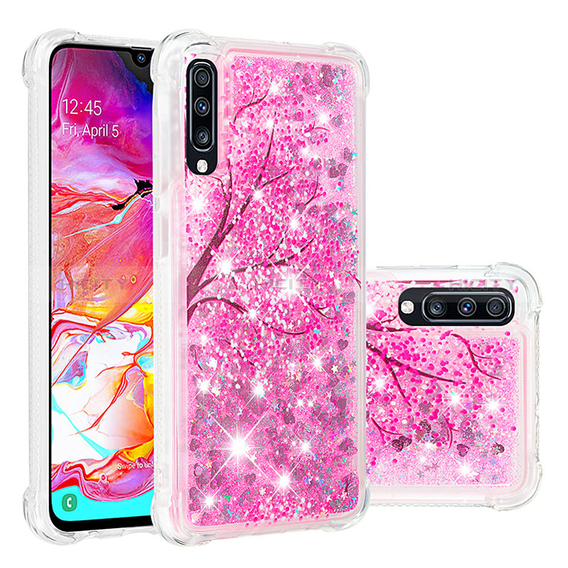 Coque Silicone Housse Etui Gel Bling-Bling S03 pour Samsung Galaxy A70 Rose Rouge Plus