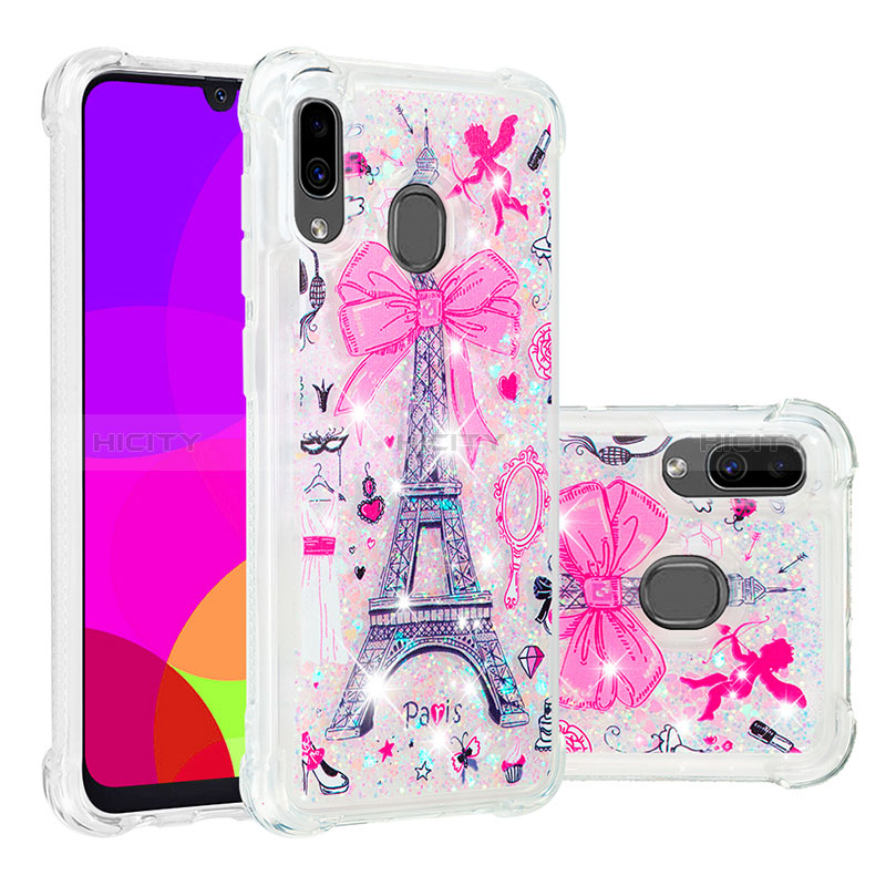 Coque Silicone Housse Etui Gel Bling-Bling S04 pour Samsung Galaxy A20 Rose Plus