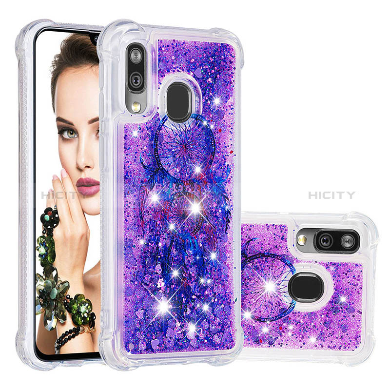 Coque Silicone Housse Etui Gel Bling-Bling S04 pour Samsung Galaxy A40 Violet Plus