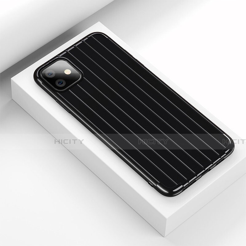 Coque Silicone Housse Etui Gel Line C01 pour Apple iPhone 11 Noir Plus
