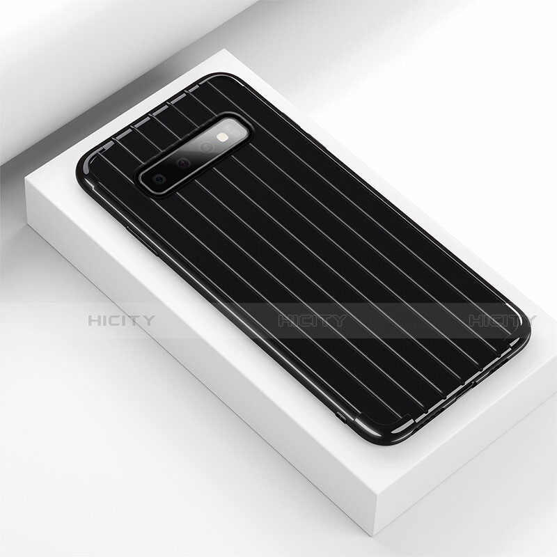 Coque Silicone Housse Etui Gel Line C01 pour Samsung Galaxy S10 Noir Plus
