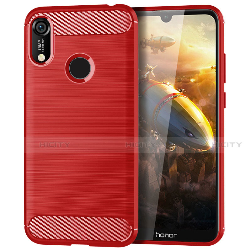 Coque Silicone Housse Etui Gel Line pour Huawei Y6 Prime (2019) Rouge Plus
