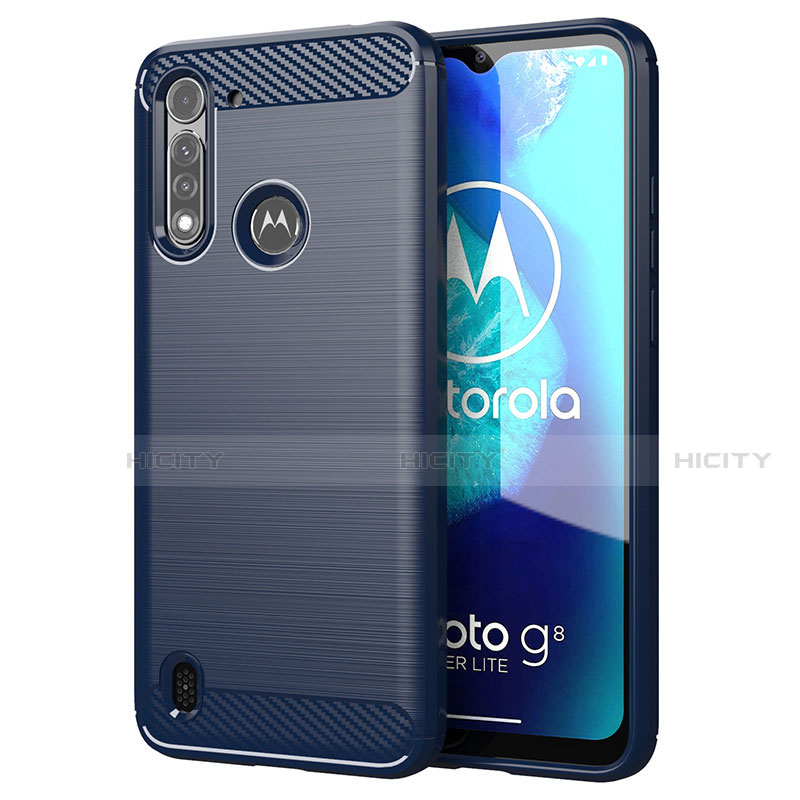 Coque Silicone Housse Etui Gel Line pour Motorola Moto G8 Power Lite Bleu Plus
