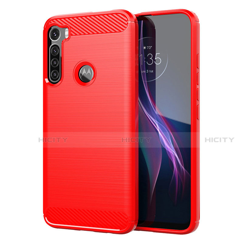 Coque Silicone Housse Etui Gel Line pour Motorola Moto One Fusion Plus Rouge Plus