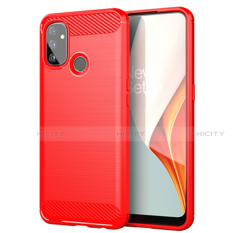 Coque Silicone Housse Etui Gel Line pour OnePlus Nord N100 Rouge Plus