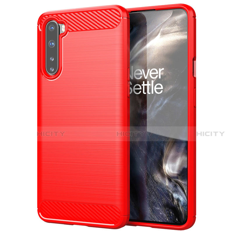 Coque Silicone Housse Etui Gel Line pour OnePlus Nord Rouge Plus