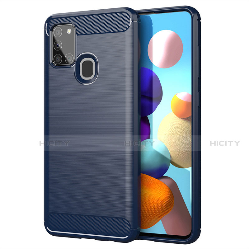 Coque Silicone Housse Etui Gel Line pour Samsung Galaxy A21s Bleu Plus
