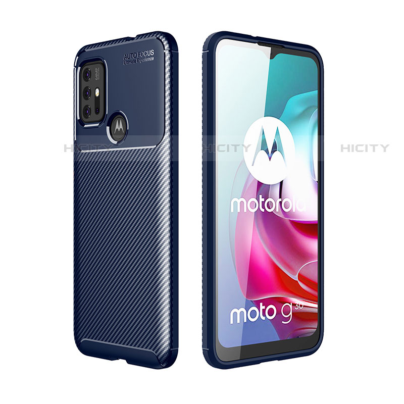 Coque Silicone Housse Etui Gel Serge pour Motorola Moto G10 Bleu Plus