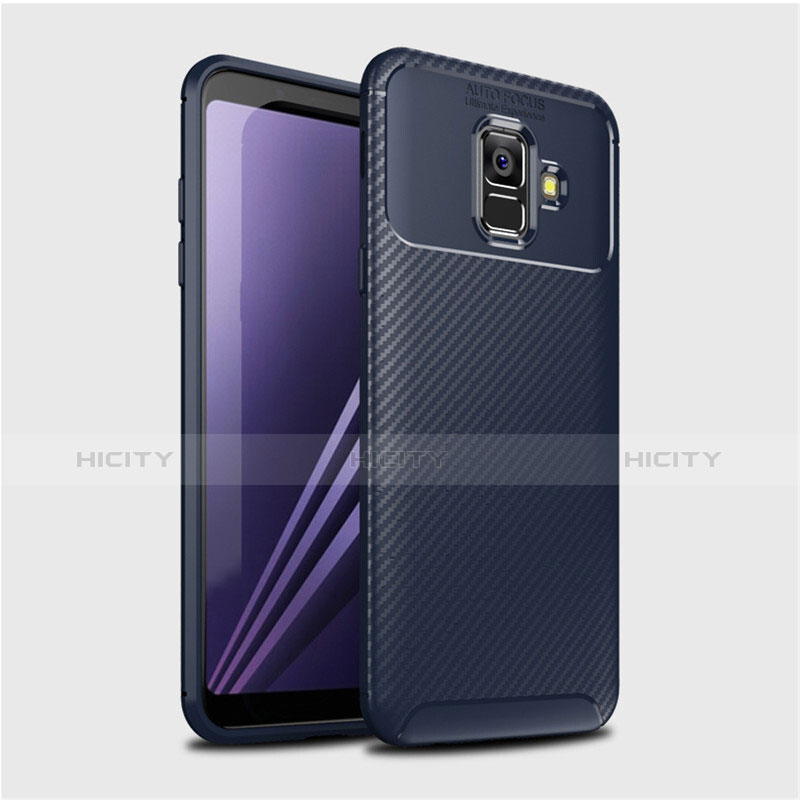 Coque Silicone Housse Etui Gel Serge pour Samsung Galaxy A6 (2018) Dual SIM Bleu Plus