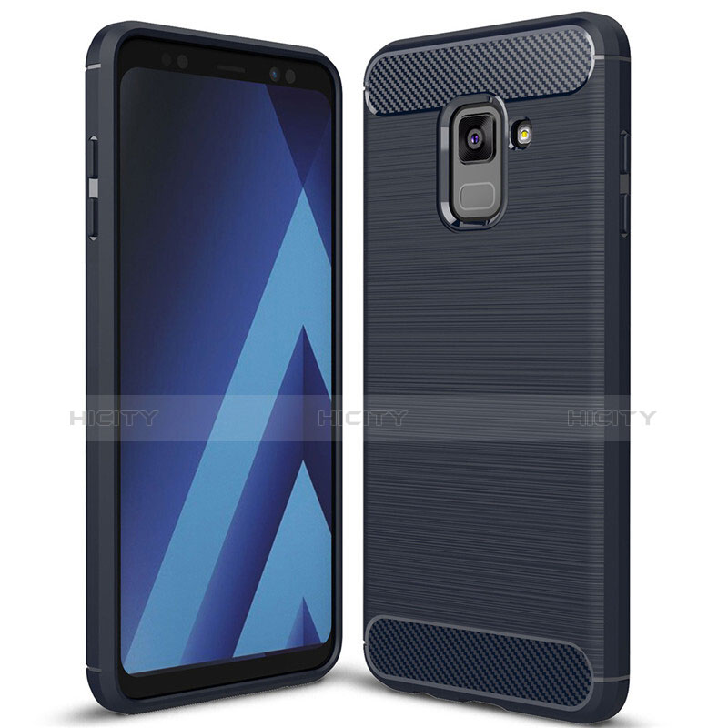 Coque Silicone Housse Etui Gel Serge pour Samsung Galaxy A8+ A8 Plus (2018) A730F Bleu Plus