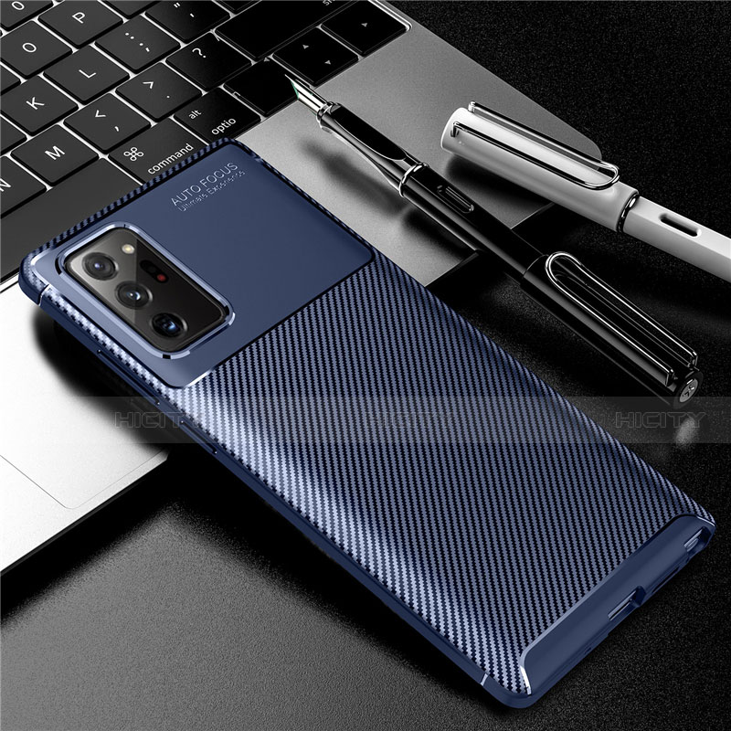 Coque Silicone Housse Etui Gel Serge pour Samsung Galaxy Note 20 5G Bleu Plus