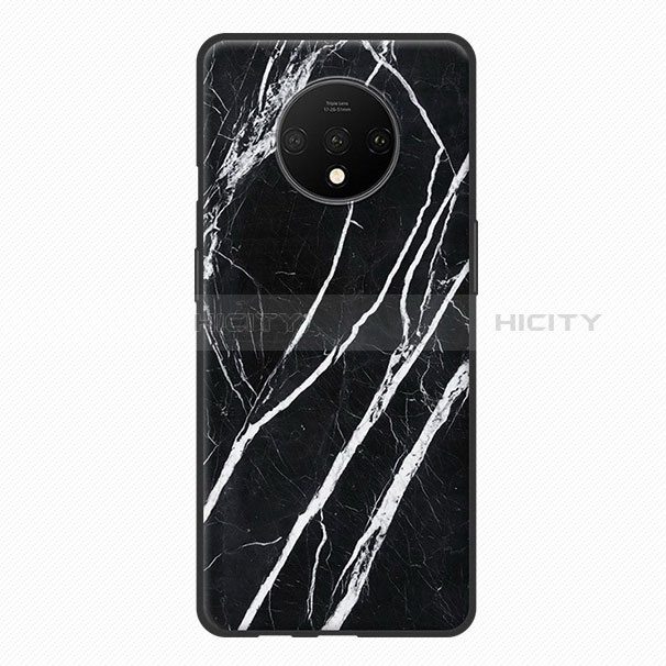 Coque Silicone Motif de Grain de Bois Souple Couleur Unie pour OnePlus 7T Noir Plus