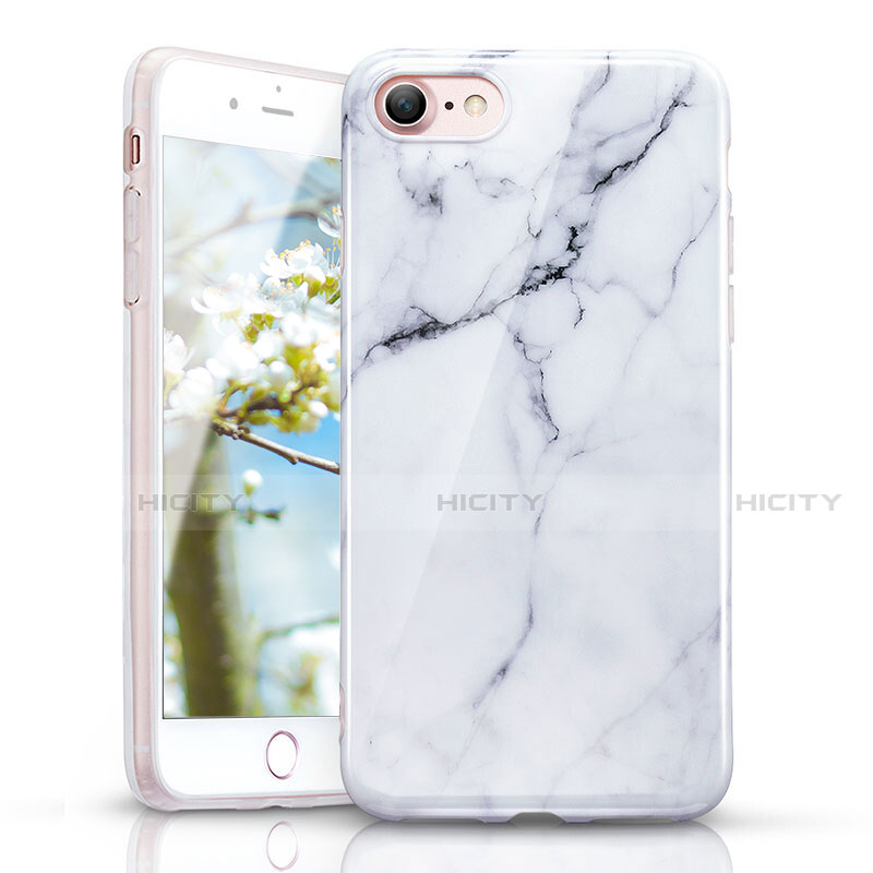 Coque Silicone Motif de Marbre Souple Couleur Unie pour Apple iPhone SE (2020) Blanc Plus