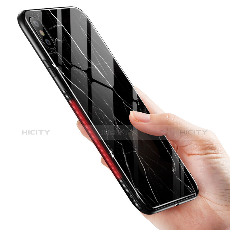 Coque Silicone Motif de Marbre Souple Couleur Unie pour Apple iPhone X Noir Plus