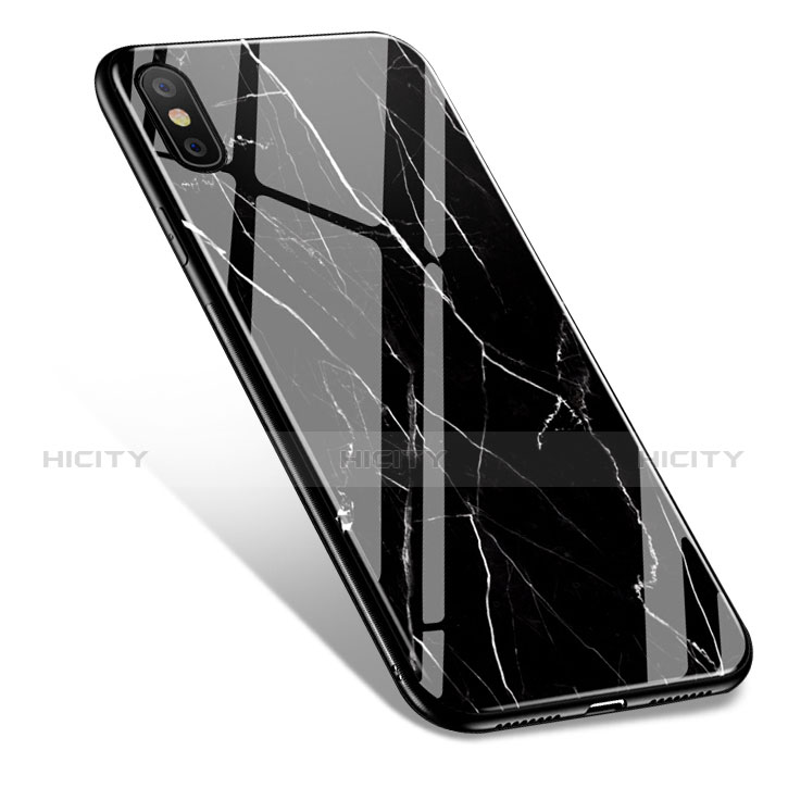 Coque Silicone Motif de Marbre Souple Couleur Unie pour Apple iPhone Xs Noir Plus