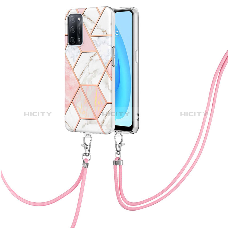 Coque Silicone Motif Fantaisie Souple Couleur Unie Etui Housse avec Laniere Strap Y01B pour Oppo A56 5G Plus