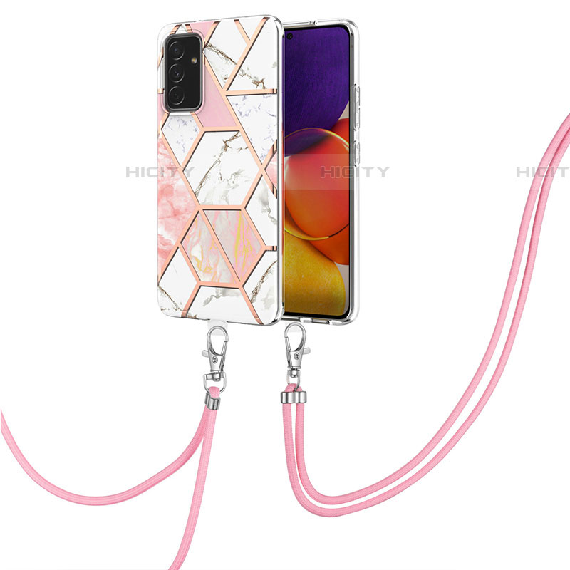 Coque Silicone Motif Fantaisie Souple Couleur Unie Etui Housse avec Laniere Strap Y01B pour Samsung Galaxy A05s Rose Plus