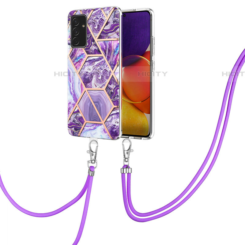 Coque Silicone Motif Fantaisie Souple Couleur Unie Etui Housse avec Laniere Strap Y01B pour Samsung Galaxy A05s Violet Plus