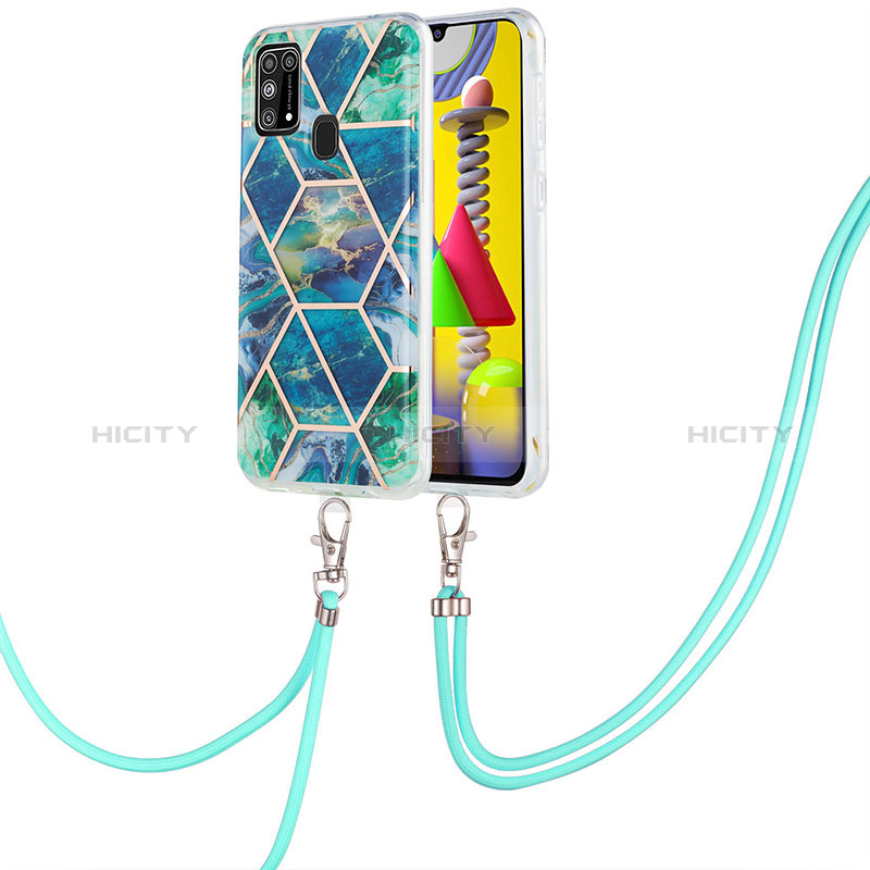 Coque Silicone Motif Fantaisie Souple Couleur Unie Etui Housse avec Laniere Strap Y01B pour Samsung Galaxy M21s Plus