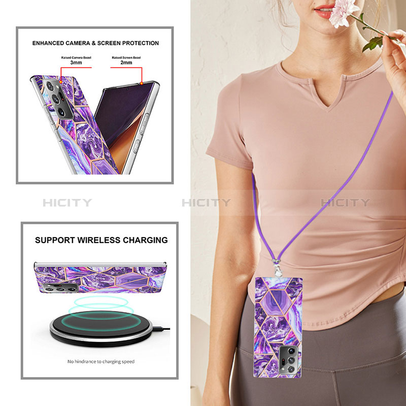Coque Silicone Motif Fantaisie Souple Couleur Unie Etui Housse avec Laniere Strap Y01B pour Samsung Galaxy Note 20 Ultra 5G Plus