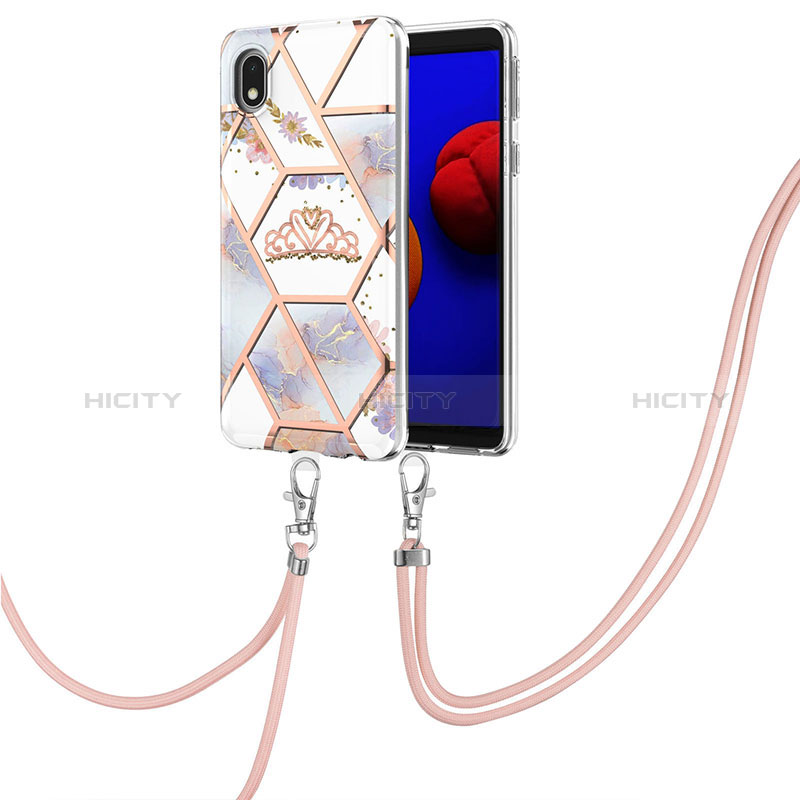 Coque Silicone Motif Fantaisie Souple Couleur Unie Etui Housse avec Laniere Strap Y02B pour Samsung Galaxy A01 Core Plus