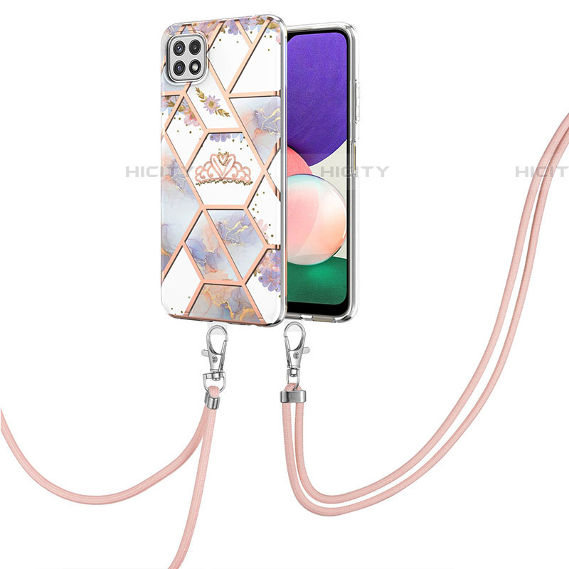 Coque Silicone Motif Fantaisie Souple Couleur Unie Etui Housse avec Laniere Strap Y02B pour Samsung Galaxy F42 5G Plus