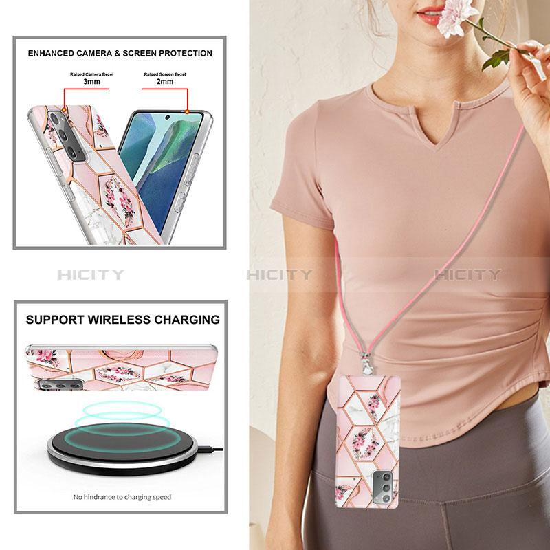 Coque Silicone Motif Fantaisie Souple Couleur Unie Etui Housse avec Laniere Strap Y02B pour Samsung Galaxy Note 20 5G Plus