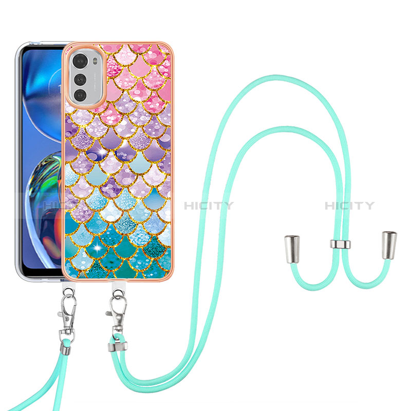 Coque Silicone Motif Fantaisie Souple Couleur Unie Etui Housse avec Laniere Strap Y03B pour Motorola Moto E32s Colorful Plus