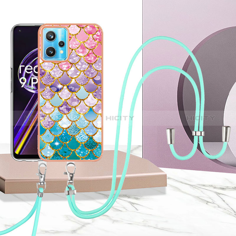 Coque Silicone Motif Fantaisie Souple Couleur Unie Etui Housse avec Laniere Strap Y03B pour Realme 9 5G Plus