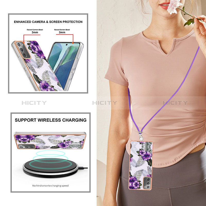 Coque Silicone Motif Fantaisie Souple Couleur Unie Etui Housse avec Laniere Strap Y03B pour Samsung Galaxy Note 20 5G Plus