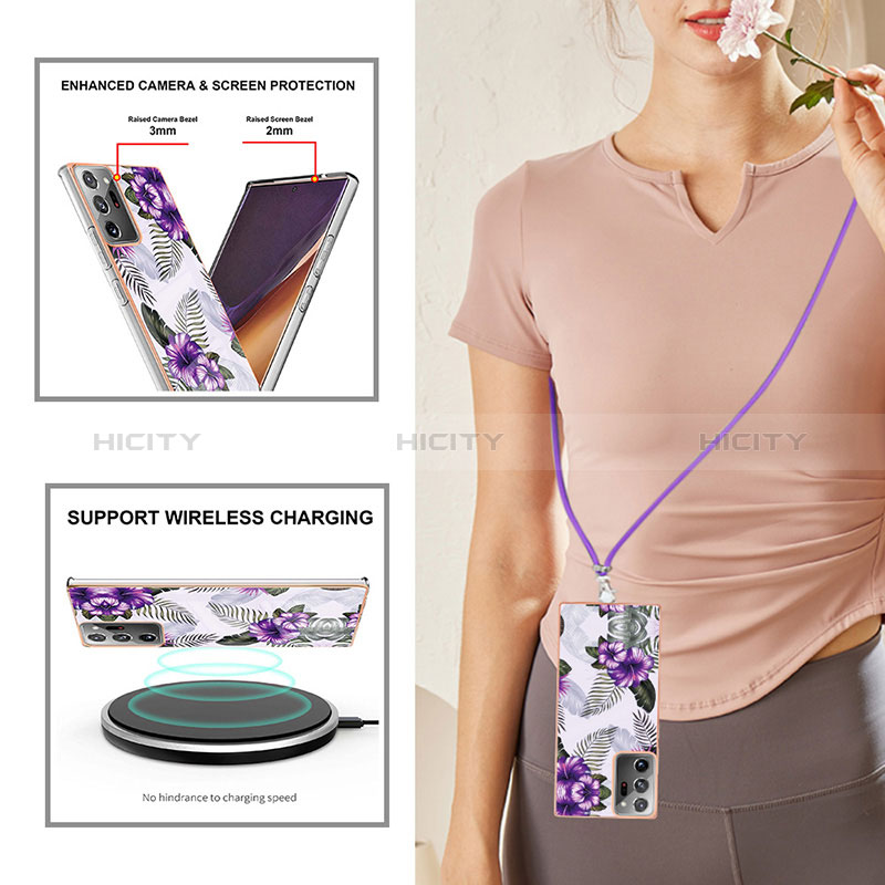 Coque Silicone Motif Fantaisie Souple Couleur Unie Etui Housse avec Laniere Strap Y03B pour Samsung Galaxy Note 20 Ultra 5G Plus