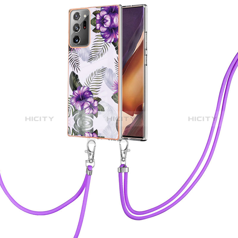 Coque Silicone Motif Fantaisie Souple Couleur Unie Etui Housse avec Laniere Strap Y03B pour Samsung Galaxy Note 20 Ultra 5G Violet Plus
