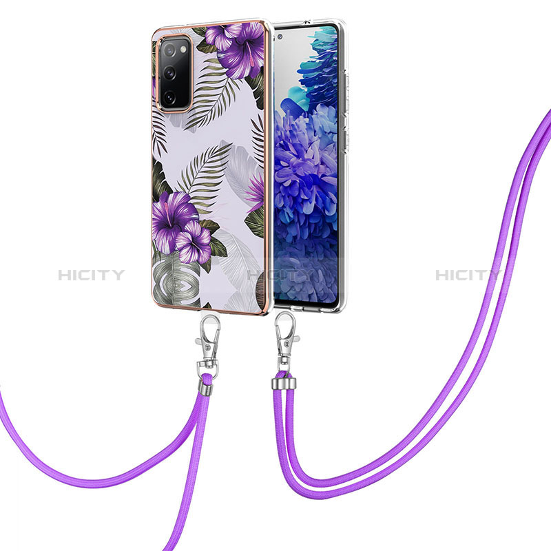 Coque Silicone Motif Fantaisie Souple Couleur Unie Etui Housse avec Laniere Strap Y03B pour Samsung Galaxy S20 Lite 5G Violet Plus