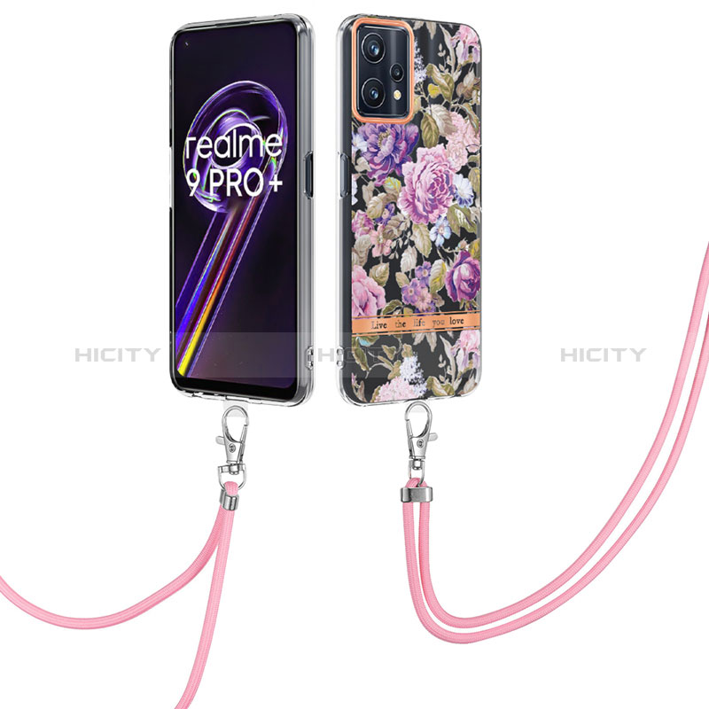 Coque Silicone Motif Fantaisie Souple Couleur Unie Etui Housse avec Laniere Strap Y06B pour Realme 9 5G Violet Clair Plus