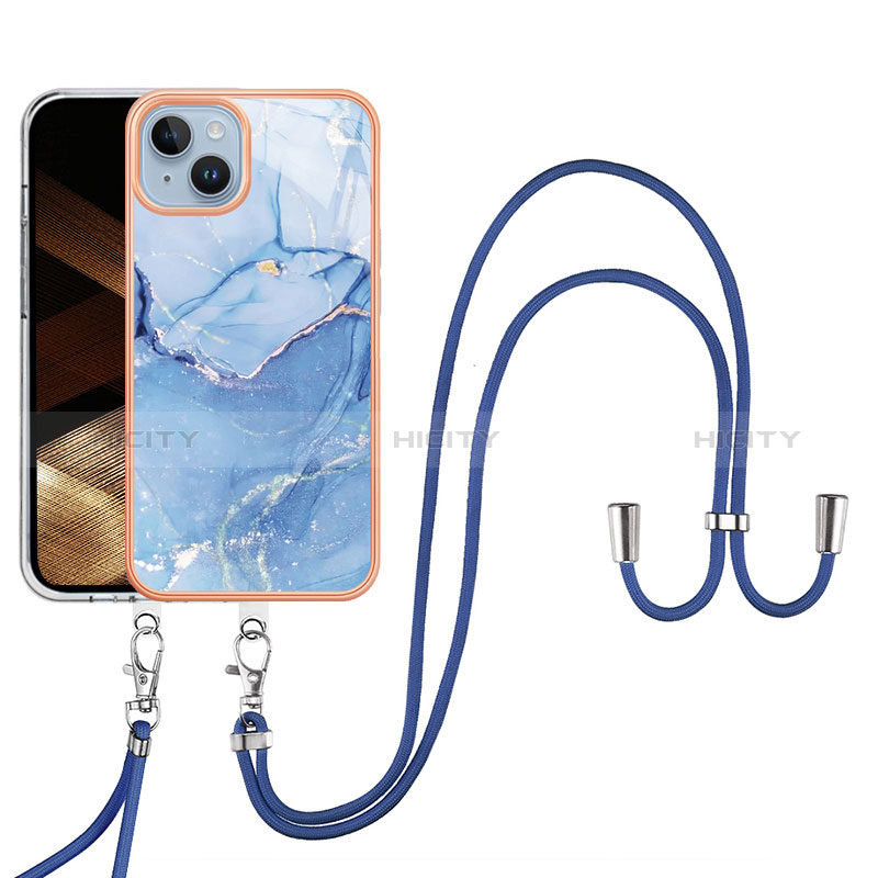 Coque Silicone Motif Fantaisie Souple Couleur Unie Etui Housse avec Laniere Strap Y07B pour Apple iPhone 13 Bleu Plus