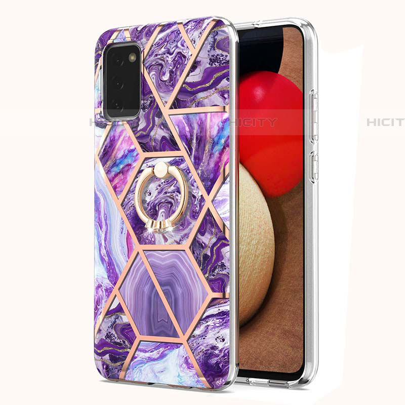 Coque Silicone Motif Fantaisie Souple Couleur Unie Etui Housse avec Support Bague Anneau Y01B pour Samsung Galaxy A03s Plus