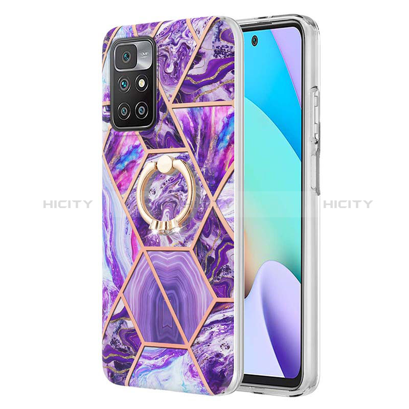 Coque Silicone Motif Fantaisie Souple Couleur Unie Etui Housse avec Support Bague Anneau Y01B pour Xiaomi Redmi 10 4G Plus