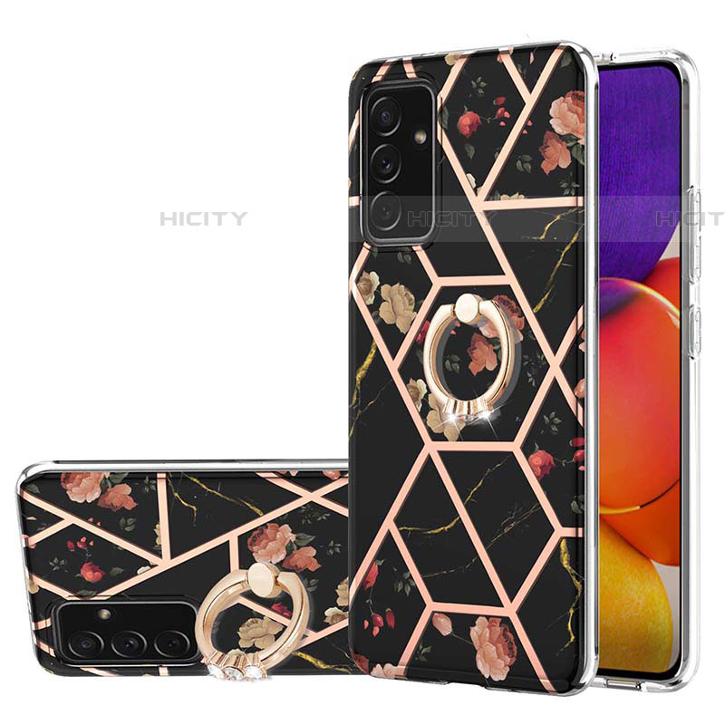 Coque Silicone Motif Fantaisie Souple Couleur Unie Etui Housse avec Support Bague Anneau Y02B pour Samsung Galaxy A54 5G Noir Plus