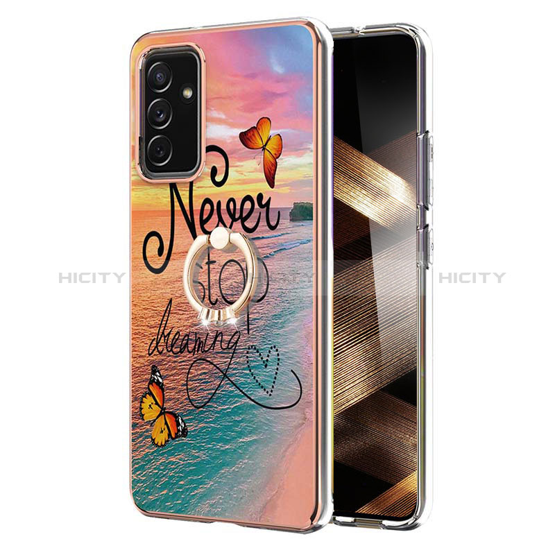 Coque Silicone Motif Fantaisie Souple Couleur Unie Etui Housse avec Support Bague Anneau Y03B pour Samsung Galaxy A15 5G Plus