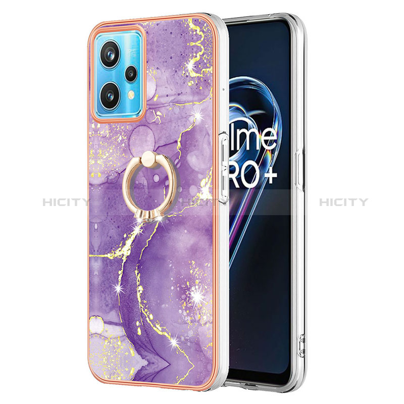 Coque Silicone Motif Fantaisie Souple Couleur Unie Etui Housse avec Support Bague Anneau Y05B pour Realme 9 Pro 5G Violet Plus