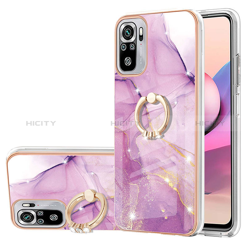 Coque Silicone Motif Fantaisie Souple Couleur Unie Etui Housse avec Support Bague Anneau Y05B pour Xiaomi Redmi Note 10 4G Plus