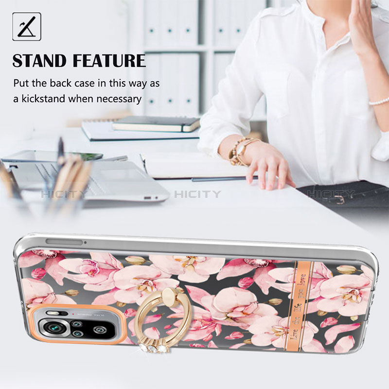 Coque Silicone Motif Fantaisie Souple Couleur Unie Etui Housse avec Support Bague Anneau Y06B pour Xiaomi Poco M5S Plus