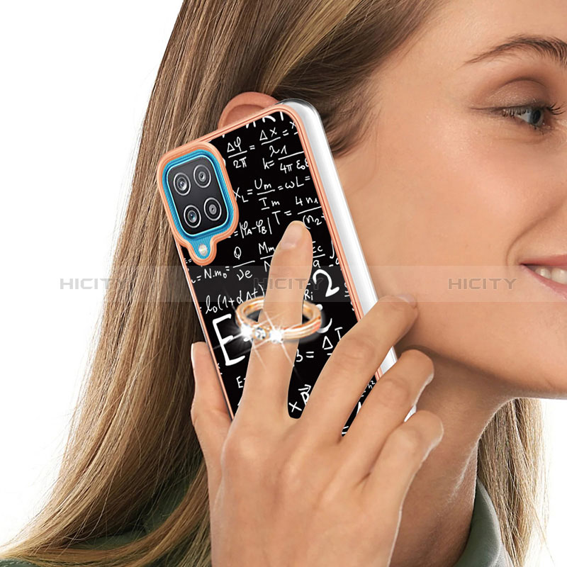 Coque Silicone Motif Fantaisie Souple Couleur Unie Etui Housse avec Support Bague Anneau YB2 pour Samsung Galaxy A12 Plus