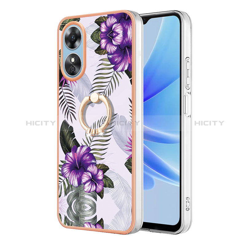 Coque Silicone Motif Fantaisie Souple Couleur Unie Etui Housse avec Support Bague Anneau YB3 pour Oppo A17 Violet Plus