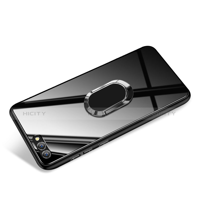 Coque Silicone Souple Miroir avec Support Bague Anneau pour Huawei Honor V10 Noir Plus