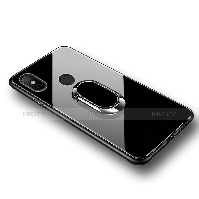 Coque Silicone Souple Miroir avec Support Bague Anneau pour Xiaomi Mi 6X Noir Plus
