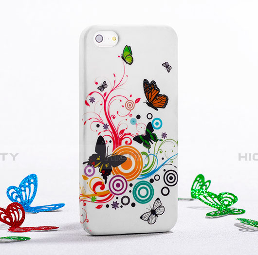 Coque Silicone Souple Papillon pour Apple iPhone 5S Vert Plus